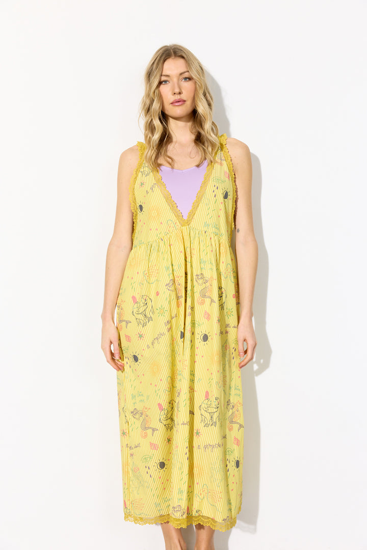 HUNKØN Zoenna Dress Kjoler Yellow Sea Creatures Art Print