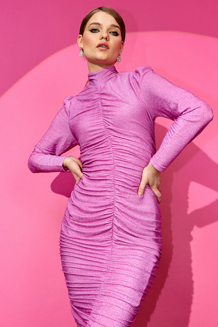 HUNKØN Cattia Wrinkle dress Kjoler Soft Rose Glitter