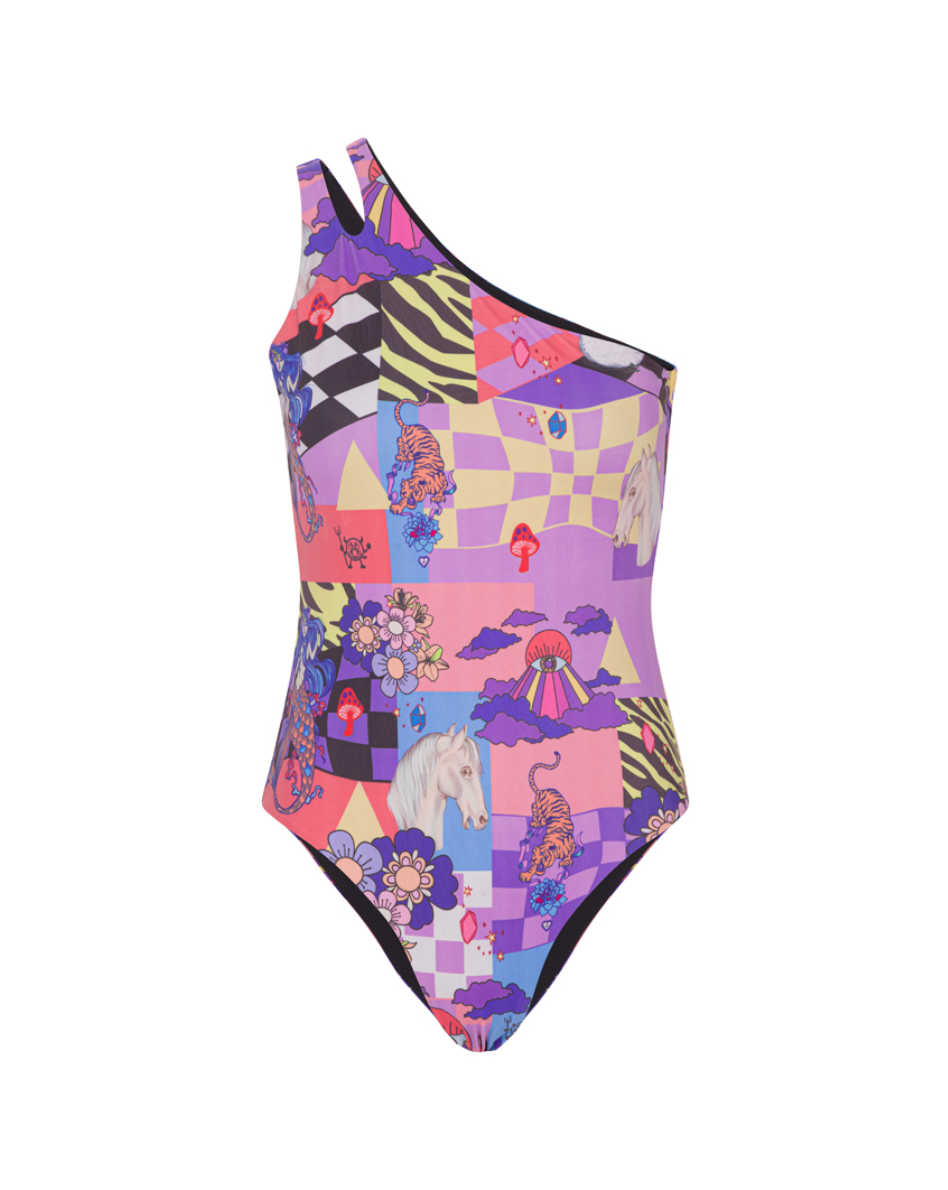 HUNKØN Alice One-shoulder Swimsuit Swimwear Dream World Art print