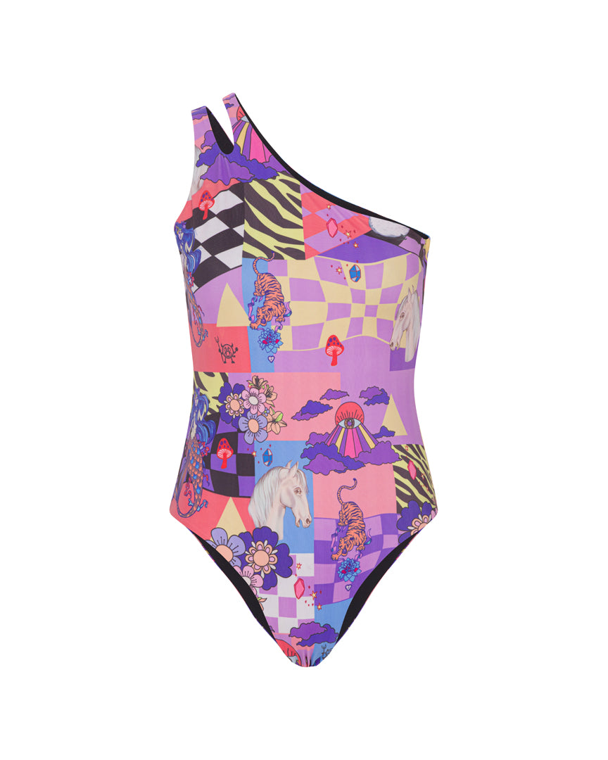 HUNKØN Alice One-shoulder Swimsuit Swimwear Dream World Art print