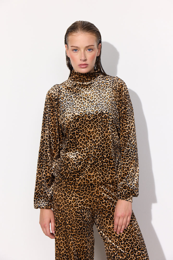 HUNKØN Angela Velour Blouse Bluser Leopard