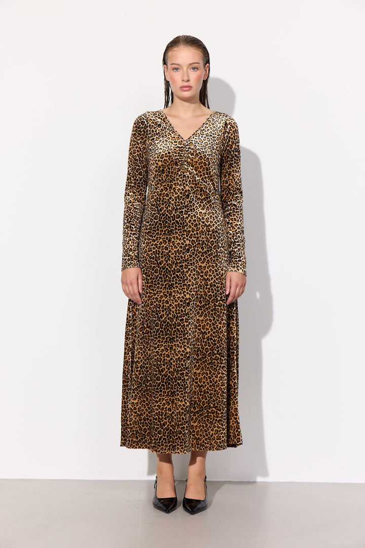 HUNKØN Angela Velour Dress Kjoler Leopard