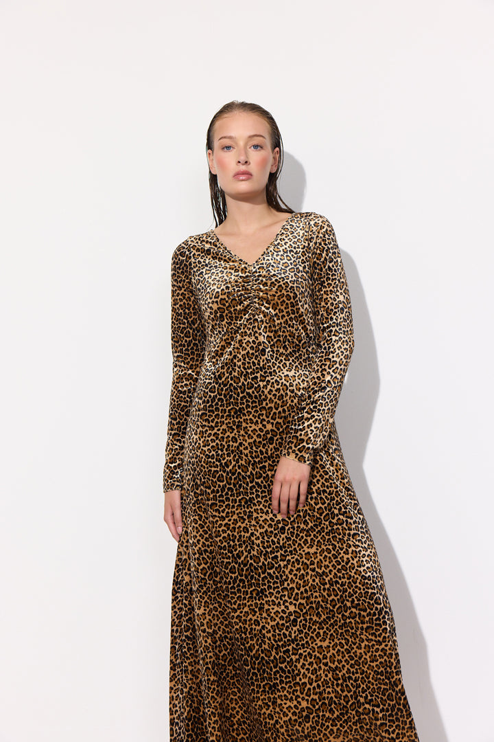 HUNKØN Angela Velour Dress Kjoler Leopard