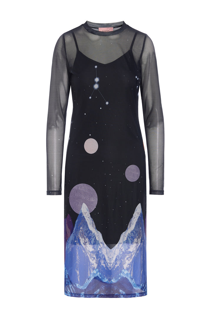 HUNKØN Annika Mesh Dress Kjoler Outer Space Art Print