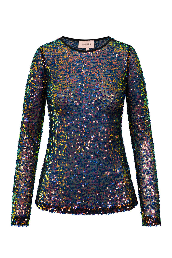 HUNKØN Aya Sequin Blouse Bluser Black