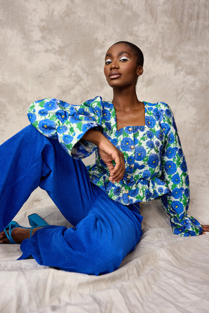 HUNKØN Betty Blouse Bluser Blue Floral