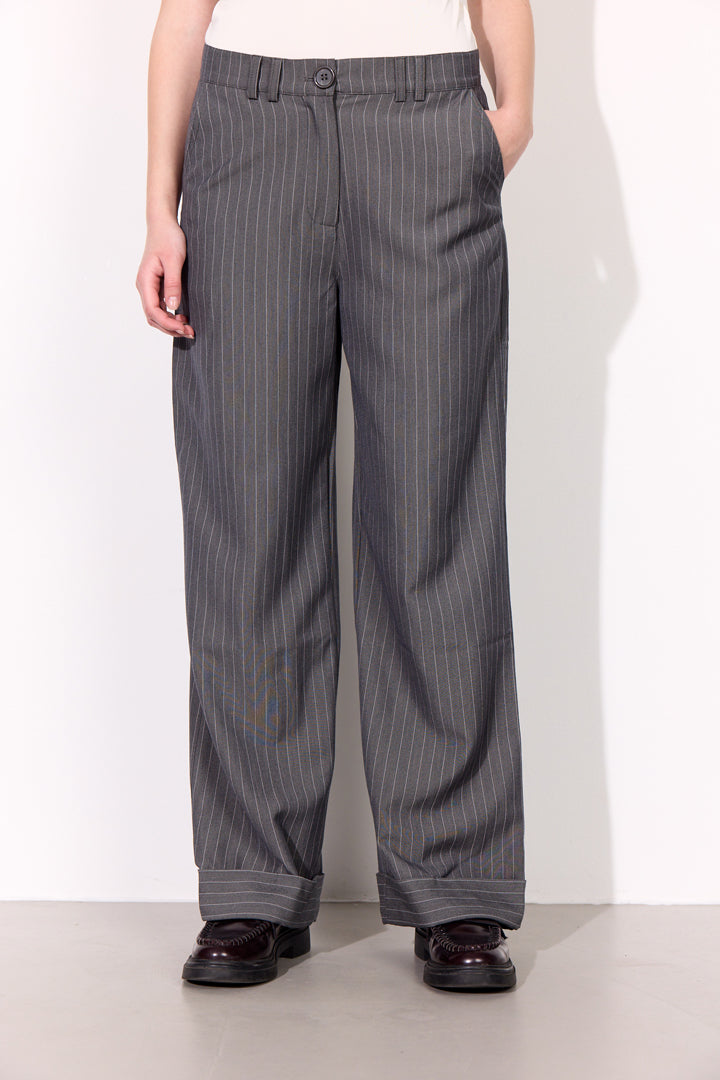 HUNKØN Billie Trousers Bukser Grey Pinstripe