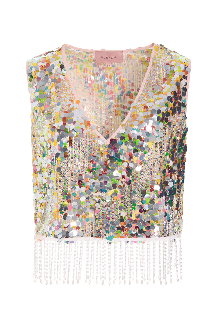 HUNKØN Blaze Sequin Top Toppe Champagne
