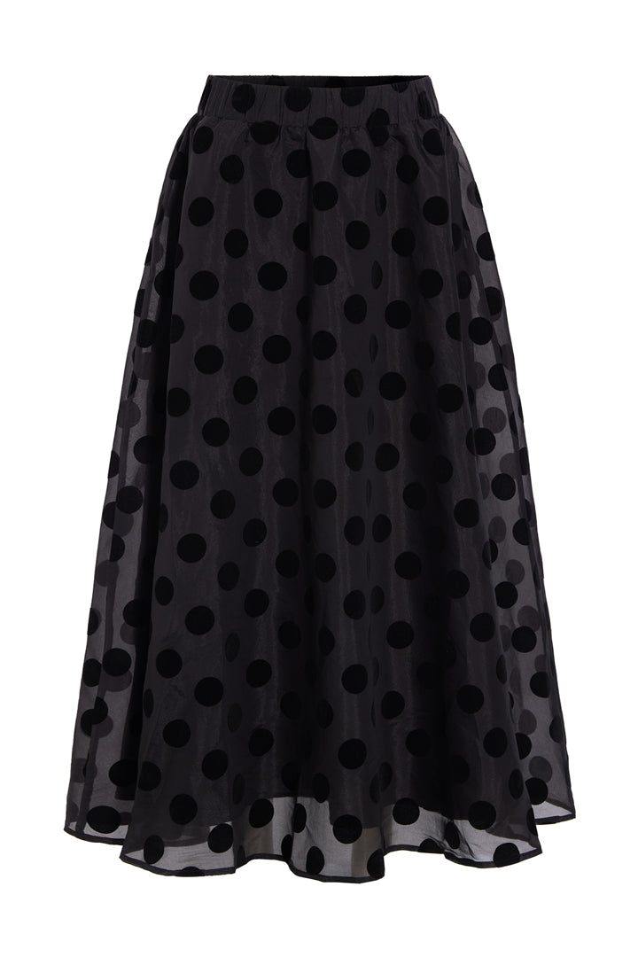 HUNKØN Bobby Long Skirt Nederdele Black w/dots
