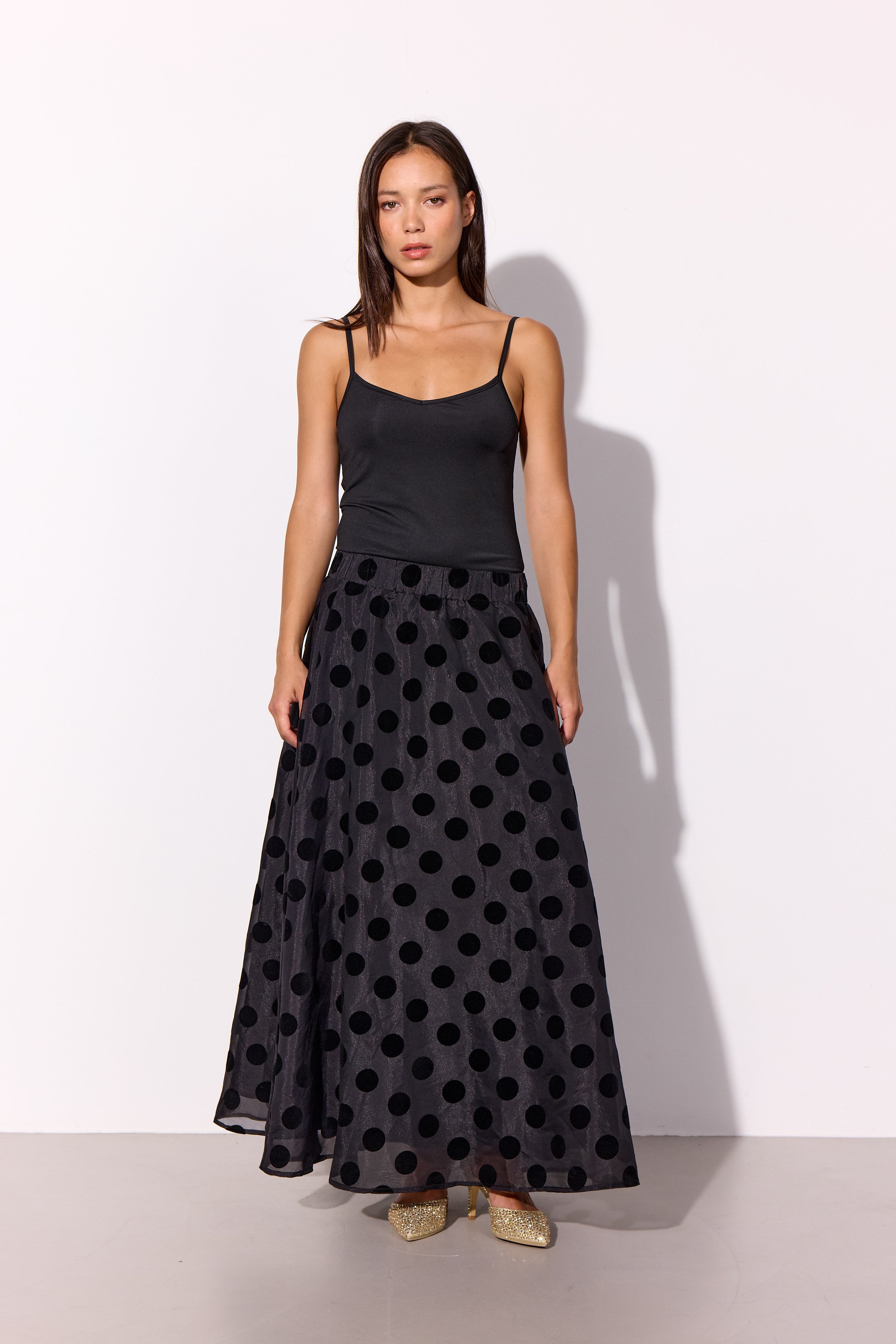 HUNKØN Bobby Long Skirt Nederdele Black w/dots