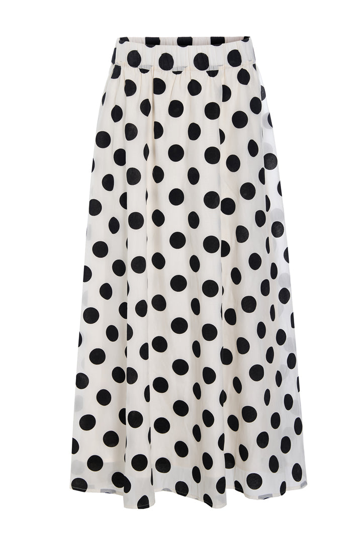 HUNKØN Bobby Long Skirt Nederdele White w/ dots