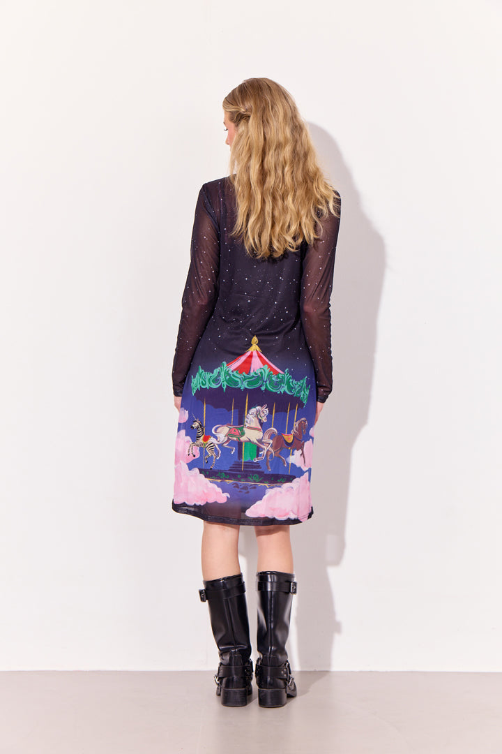 HUNKØN Calista Mesh Dress Kjoler Dream Fairground Art Print