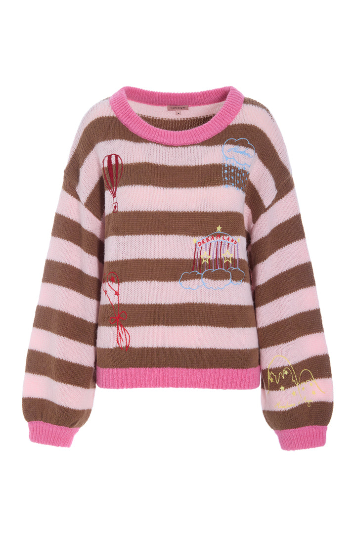 HUNKØN Curtis Knit Blouse Bluser Peach Striped