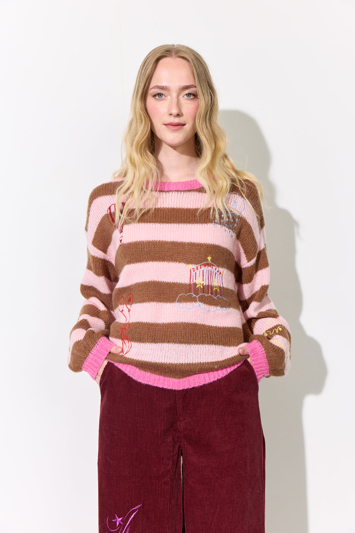 HUNKØN Curtis Knit Blouse Bluser Peach Striped