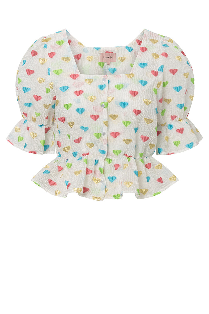 HUNKØN Dahlia Blouse Bluser Blue Hearts