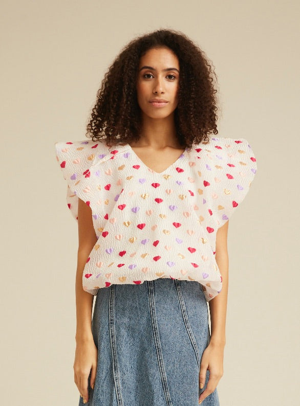 HUNKØN Dahlia Wing Top Toppe Pink Hearts