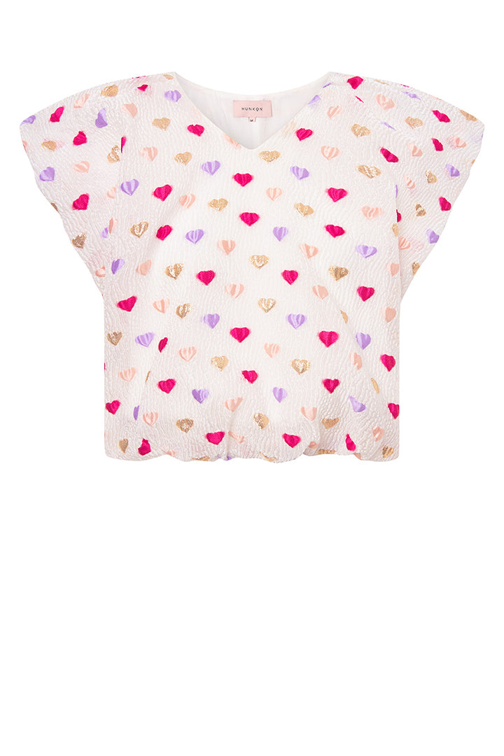 HUNKØN Dahlia Wing Top Toppe Pink Hearts