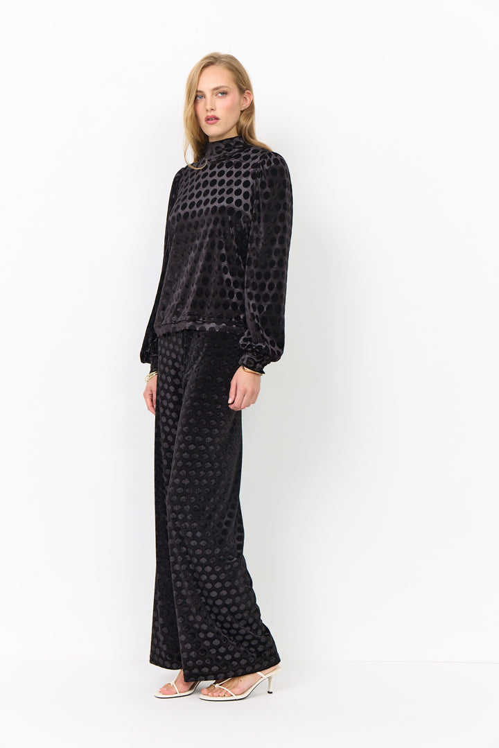 HUNKØN Dottie Highneck Blouse Bluser Black w/dots