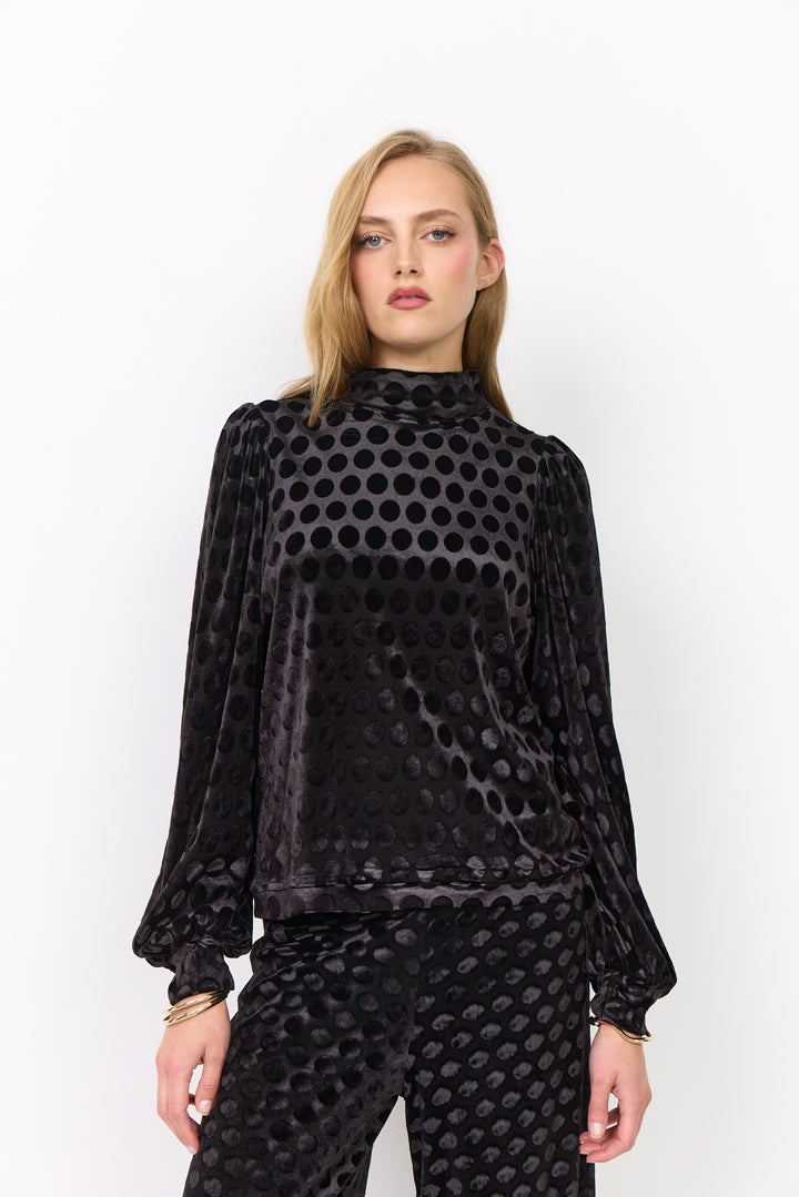 HUNKØN Dottie Highneck Blouse Bluser Black w/dots