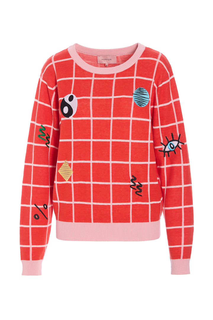 HUNKØN Dusty Knit Blouse Bluser Red Checked