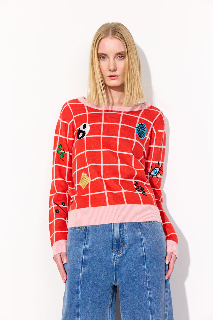 HUNKØN Dusty Knit Blouse Bluser Red Checked