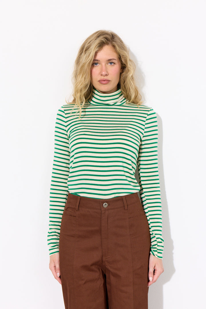 HUNKØN Halima Turtleneck Bluser Green Striped