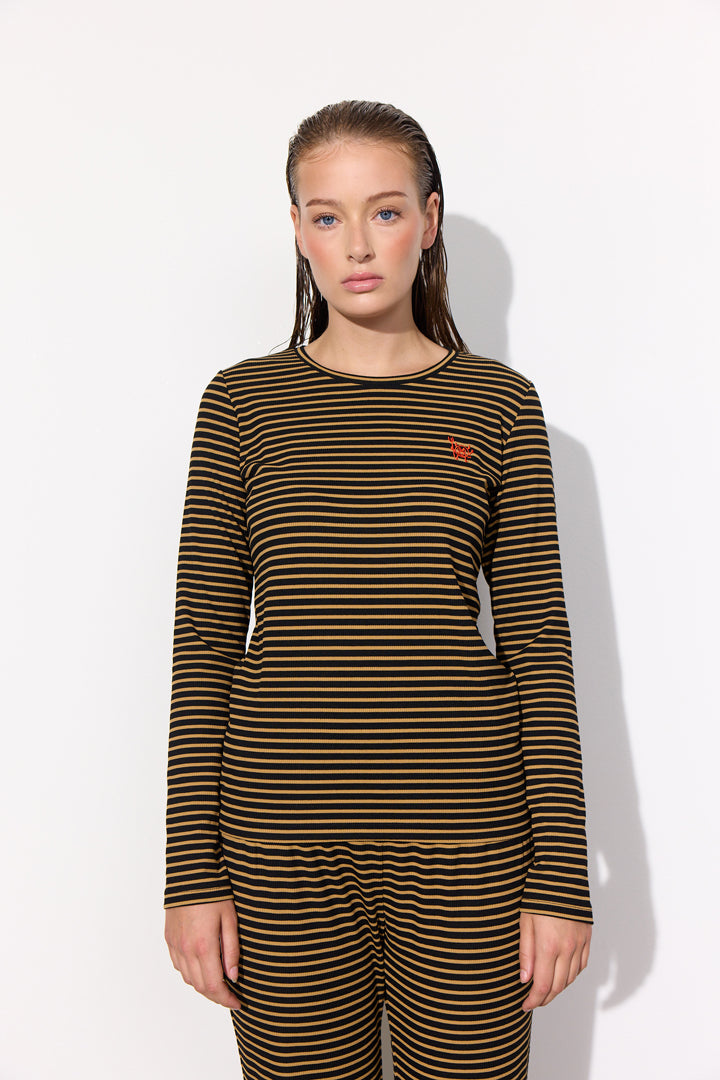 HUNKØN Indie Blouse Bluser Brown Striped