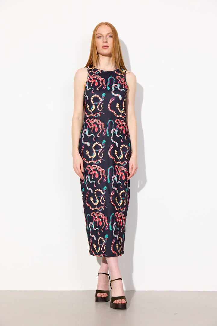 HUNKØN Inga Dress Kjoler Black snake Art Print