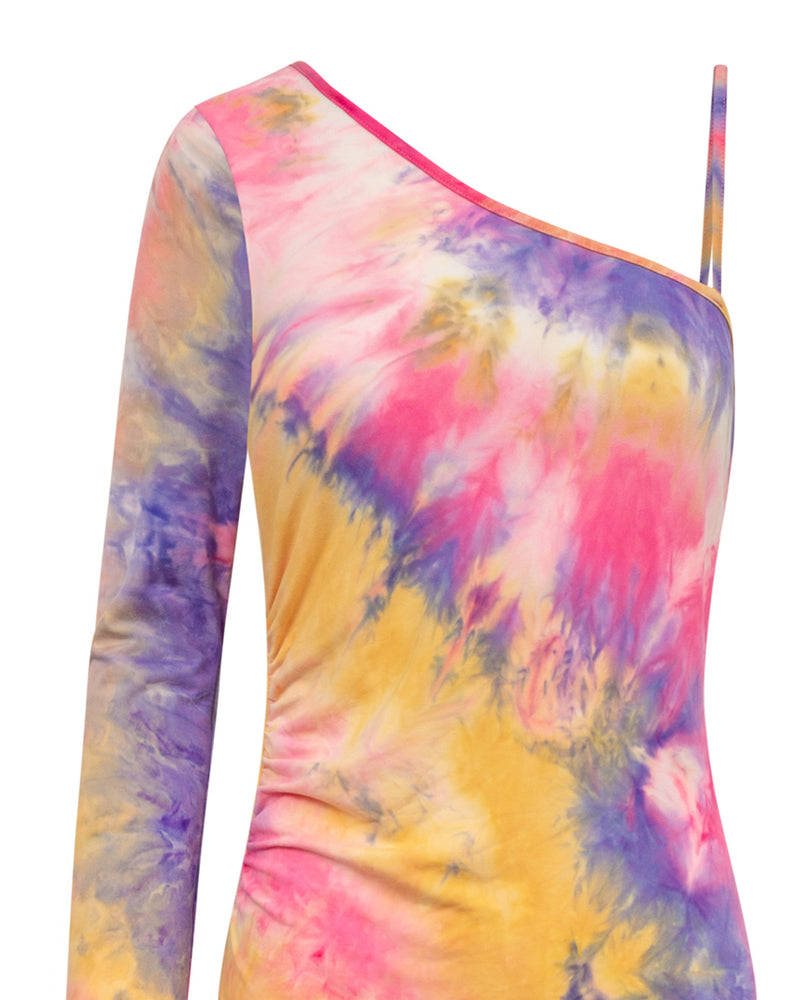 HUNKØN Joan One Shoulder Dress Kjoler Tie dyed