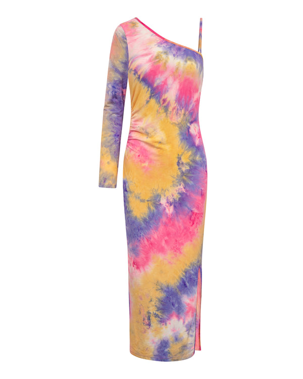 HUNKØN Joan One Shoulder Dress | Farverig Tie dyed kjole