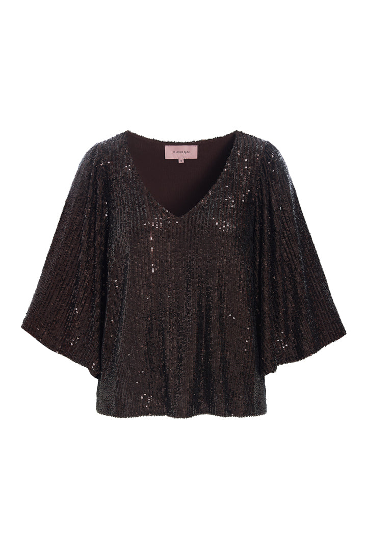 HUNKØN Jona Sequin Top Toppe Chestnut