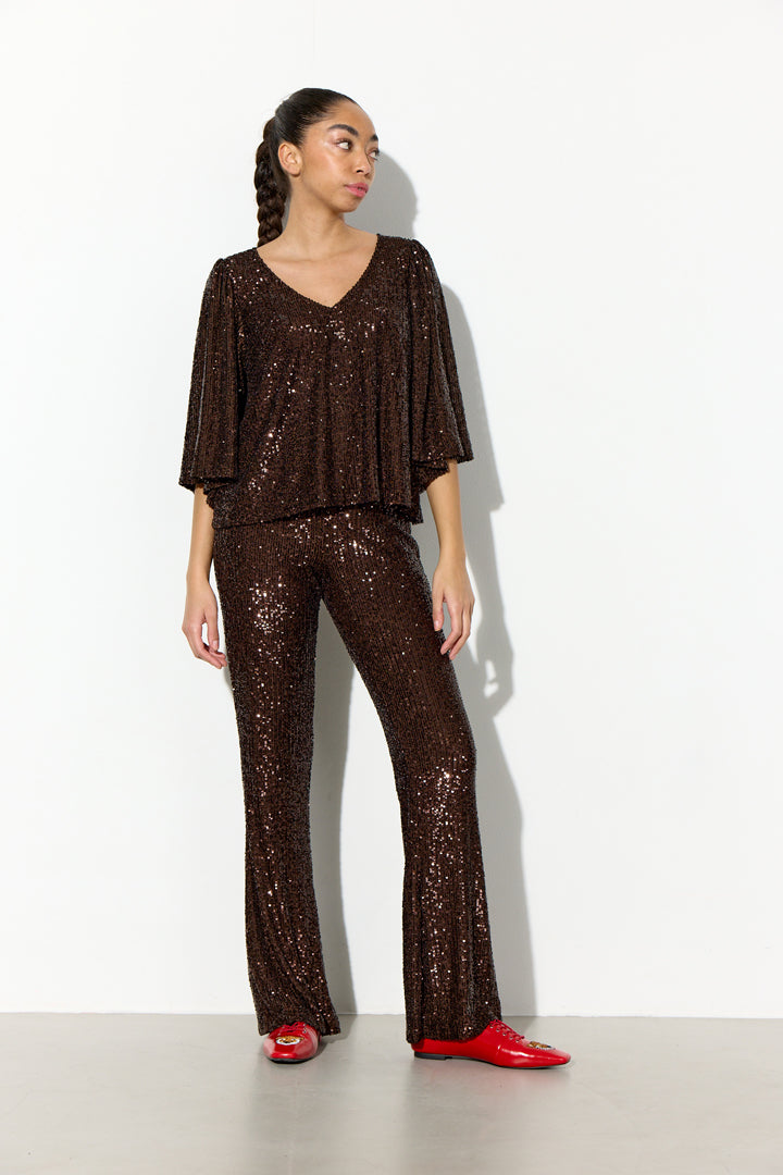 HUNKØN Jona Sequin Top Toppe Chestnut