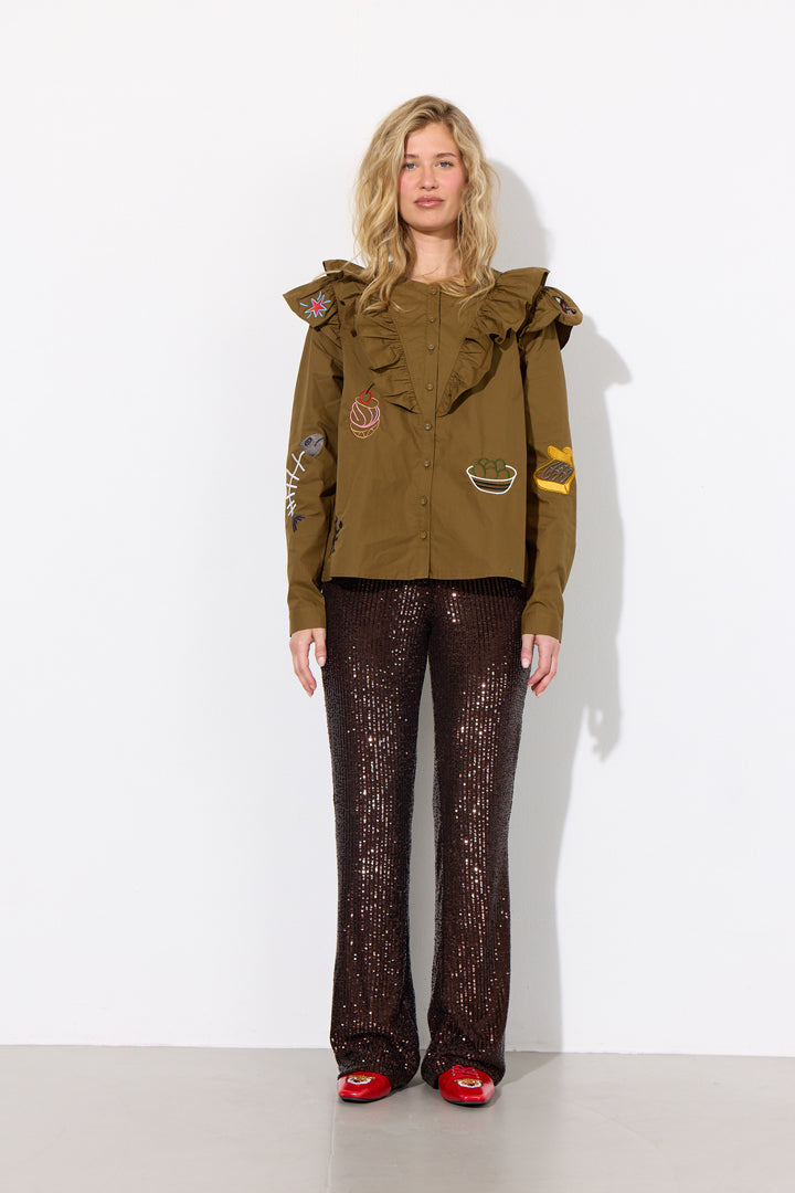 HUNKØN Jona Sequin Trousers Bukser Chestnut