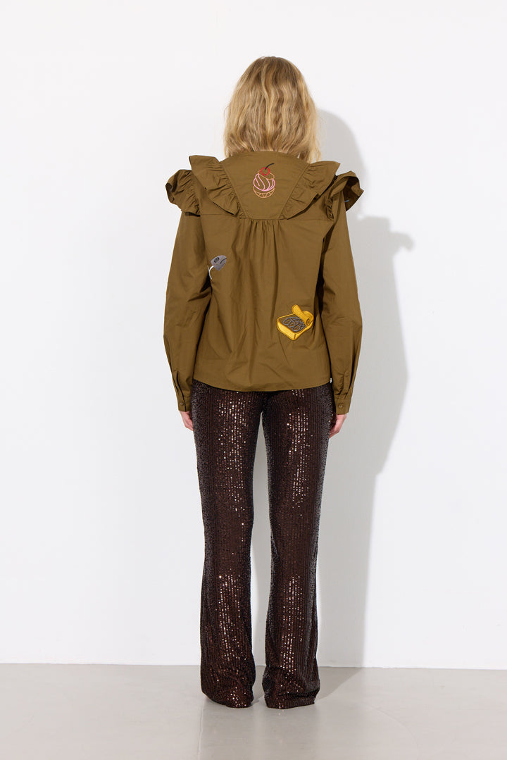 HUNKØN Jona Sequin Trousers Bukser Chestnut