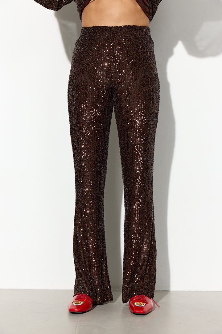 HUNKØN Jona Sequin Trousers Bukser Chestnut