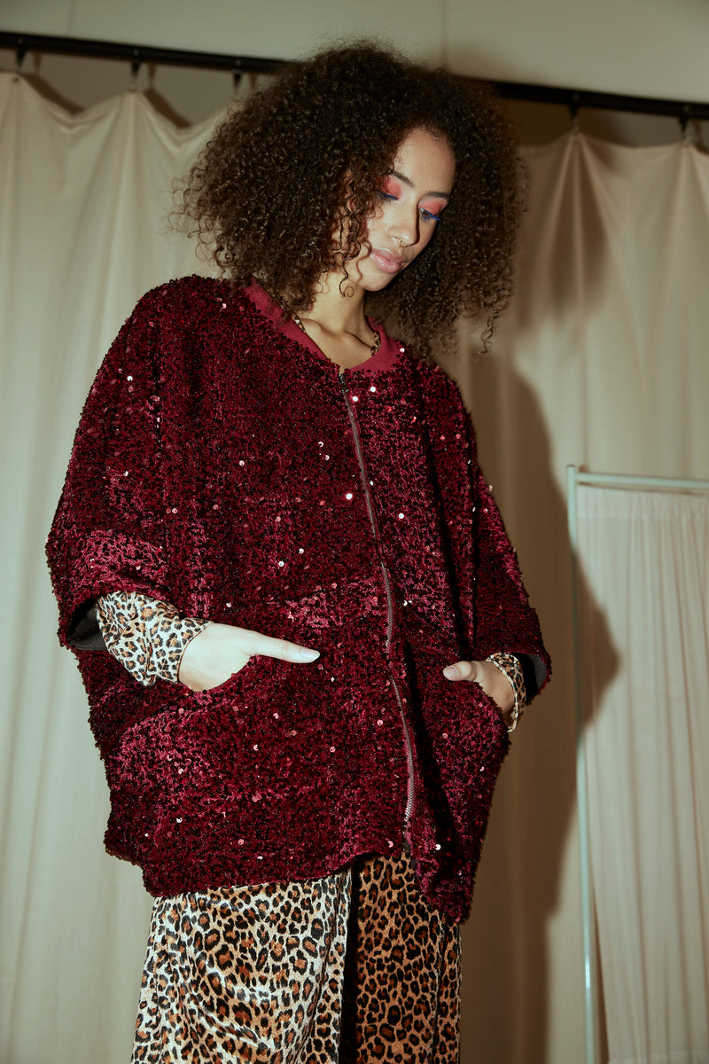 HUNKØN Kaia Sequin Jacket Jakker Deep red