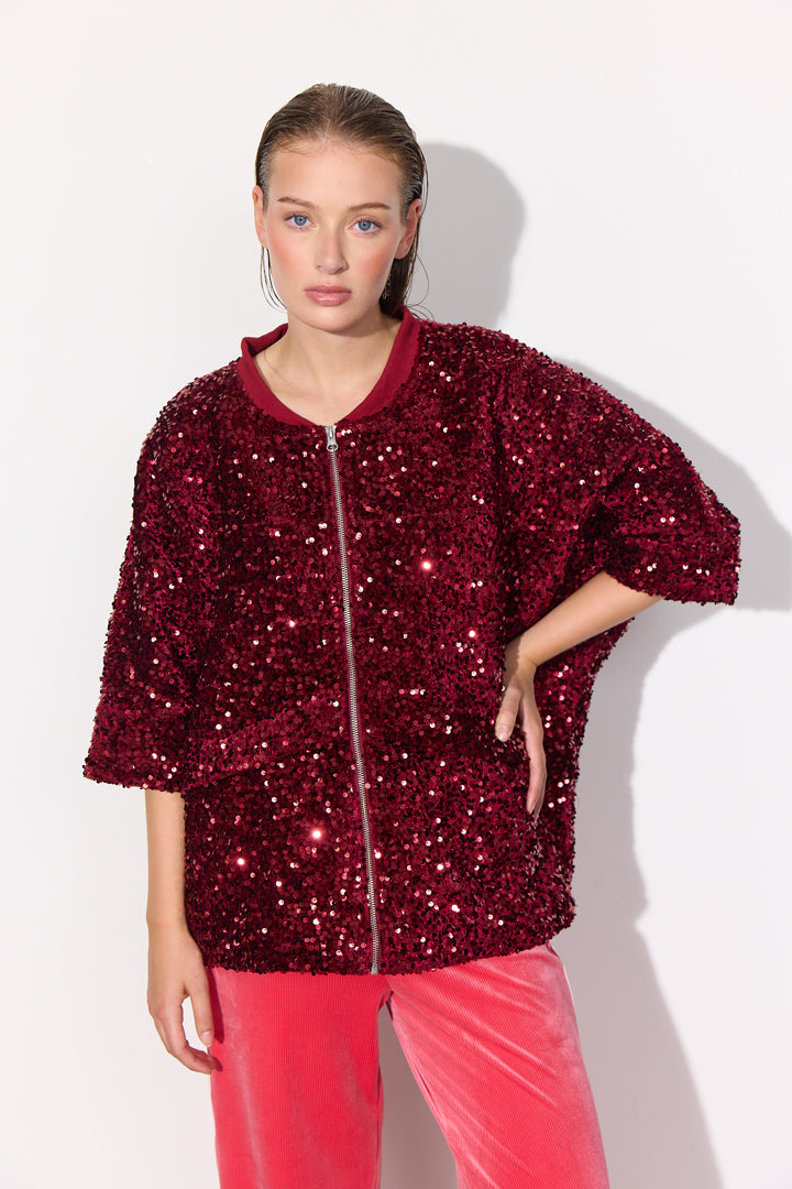 HUNKØN Kaia Sequin Jacket Jakker Deep red