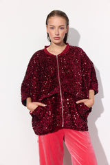 HUNKØN Kaia Sequin Jacket Jakker Deep red