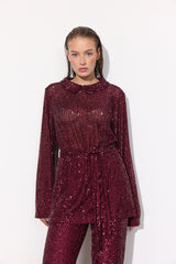 HUNKØN Karin Sequin Blouse Skjorter Deep red