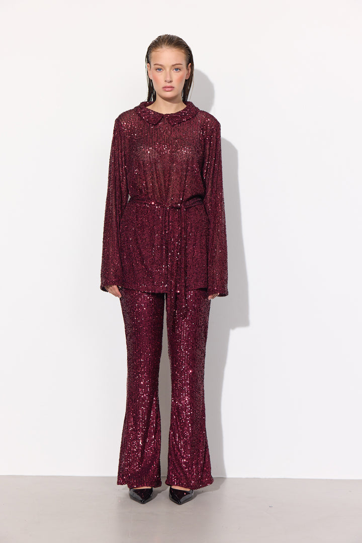 HUNKØN Karin Sequin Trousers Bukser Deep red