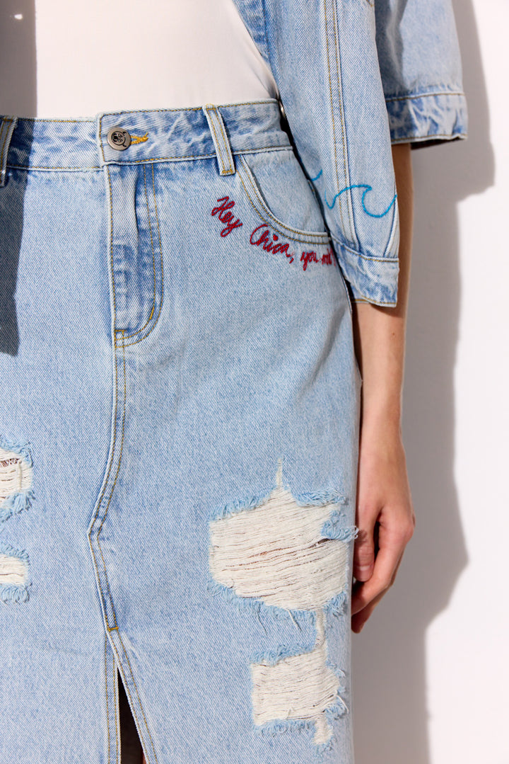 HUNKØN Kenna Denim Skirt Nederdele Light Denim