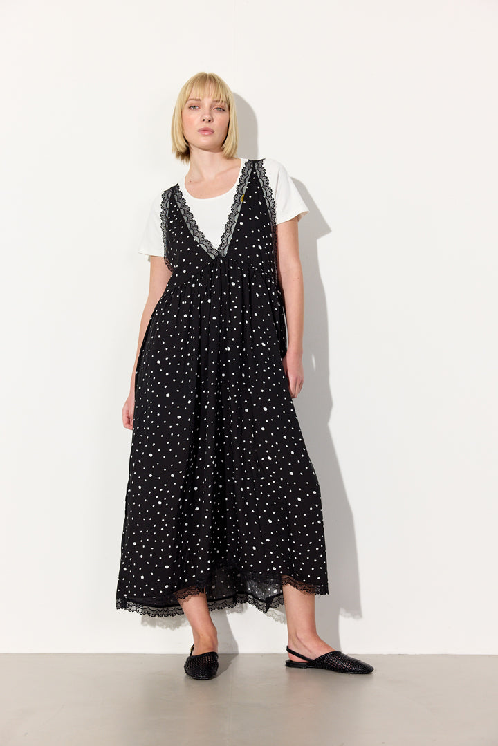 HUNKØN Kris Oversized Dress Kjoler Black w/White dots