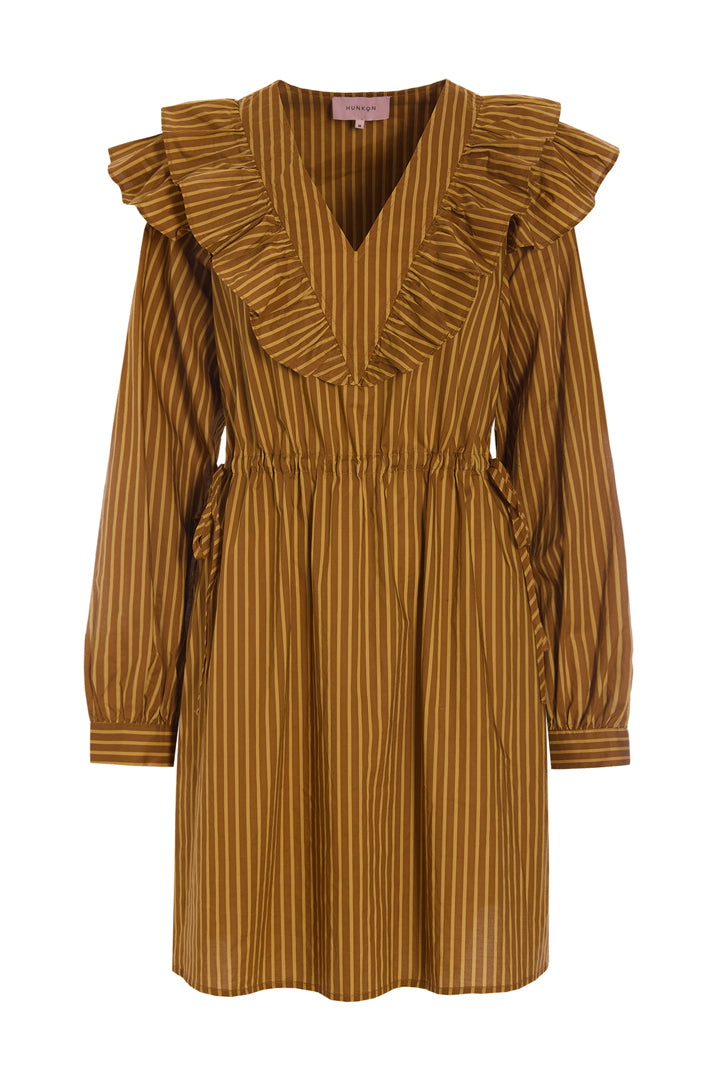 HUNKØN Lucinda Dress Kjoler Caramel Striped