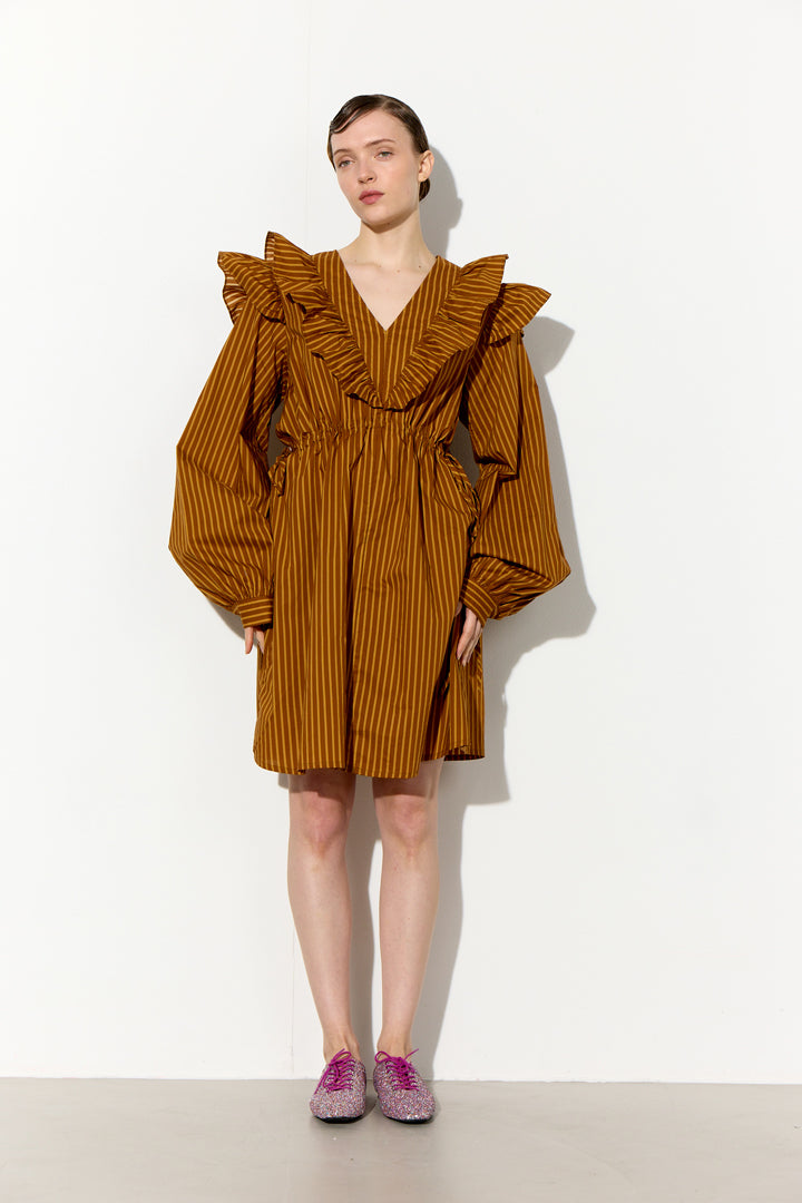 HUNKØN Lucinda Dress Kjoler Caramel Striped