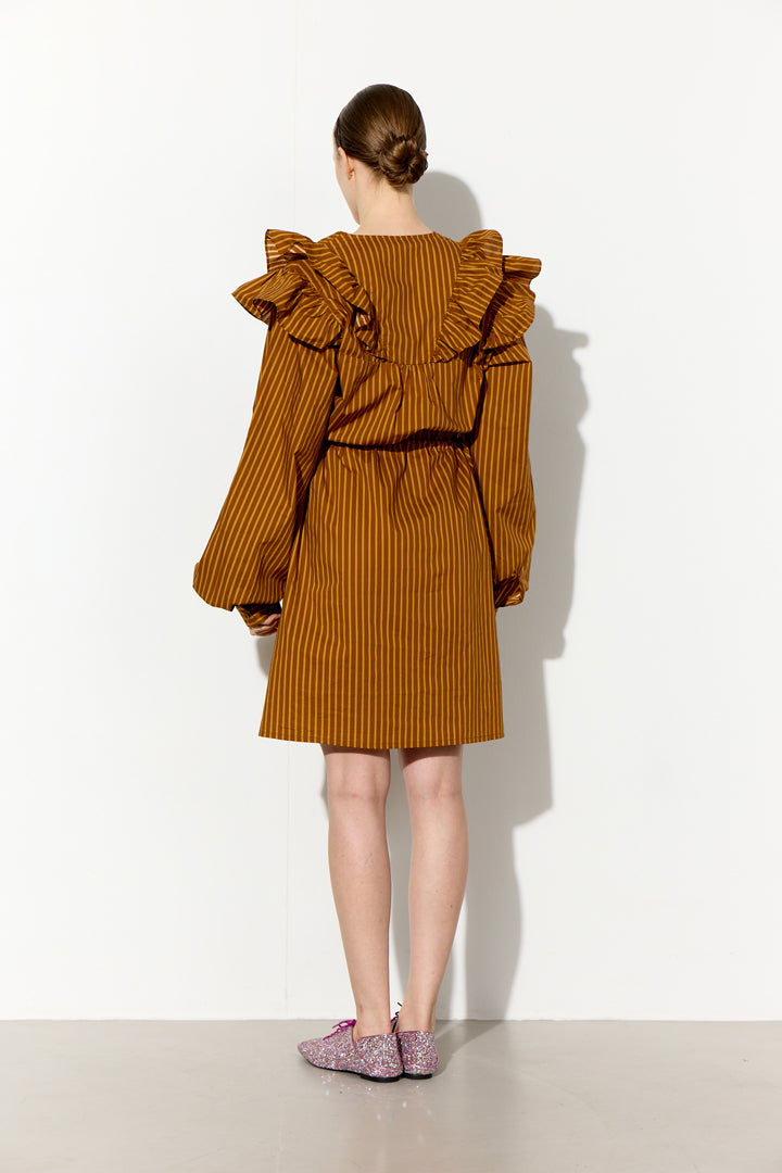 HUNKØN Lucinda Dress Kjoler Caramel Striped