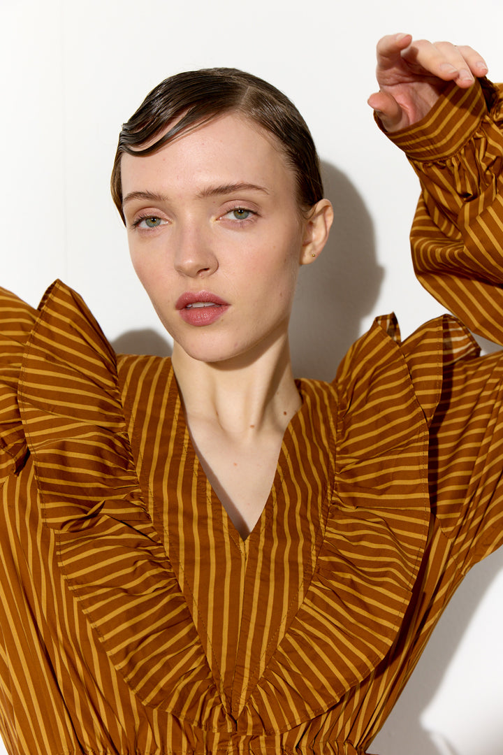 HUNKØN Lucinda Dress Kjoler Caramel Striped