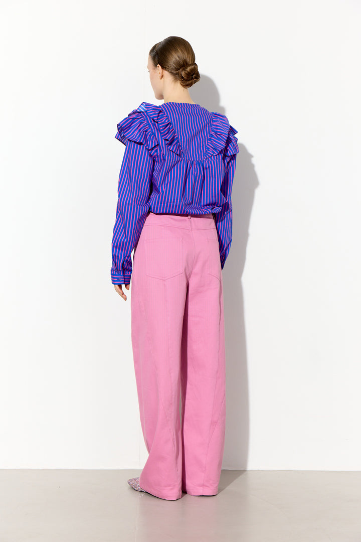 HUNKØN Lucinda Ruffle Shirt Skjorter Blue Striped