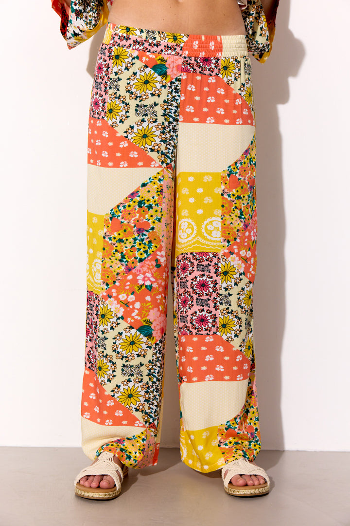 HUNKØN Madelaine Trousers Bukser Yellow Patchwork