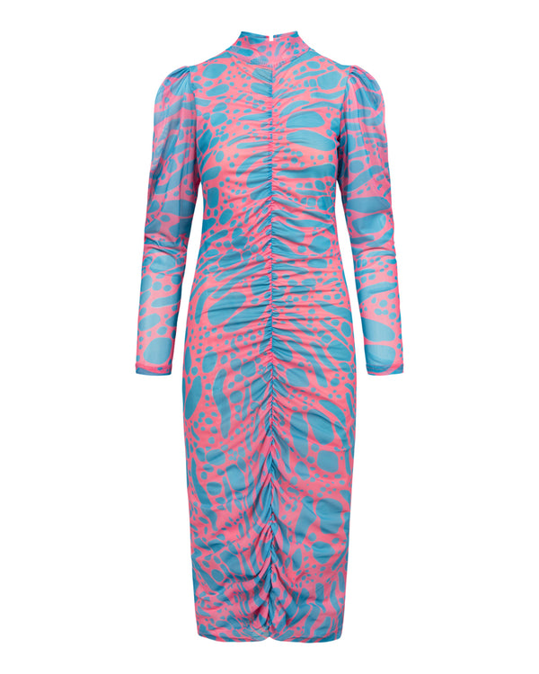 HUNKØN Mallory Wrinkle Dress | Farverig kjole med Blue Lava Art Print