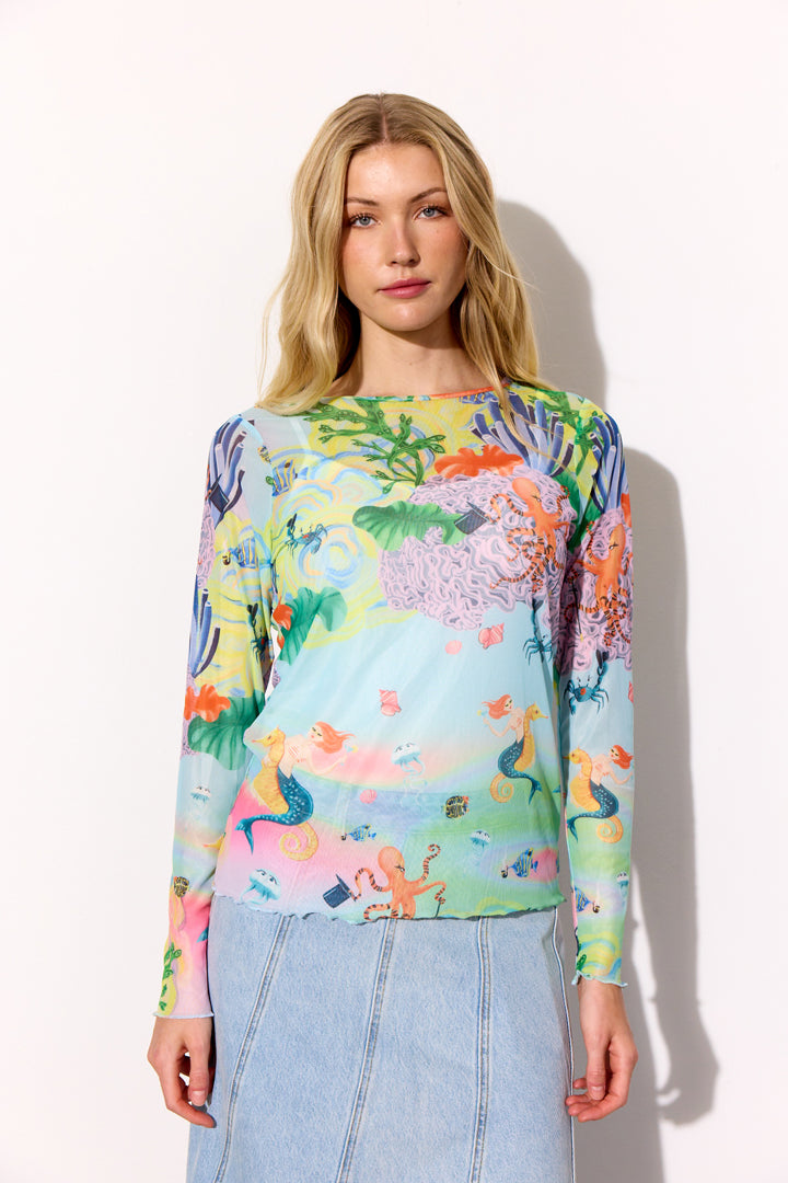 HUNKØN Marina Mesh Blouse Bluser Ocean Life Art Print